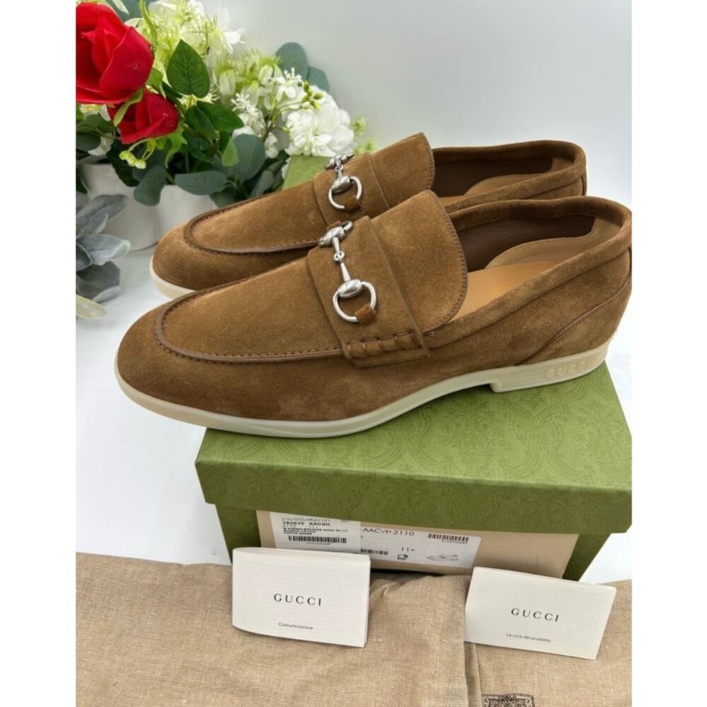 Men's Gucci tan suede horse bit loafers size 11.5 fits 12 US made in Italy - Picture 4 of 13